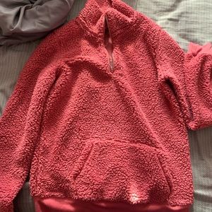 * Hot pink Sherpa hoodie quarter zip